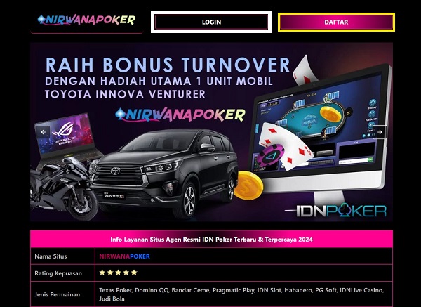 Halaman depan platform Nirwanapoker