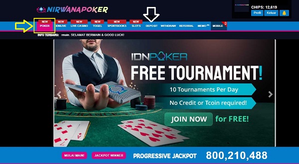 Halaman utama platform Nirwanapoker