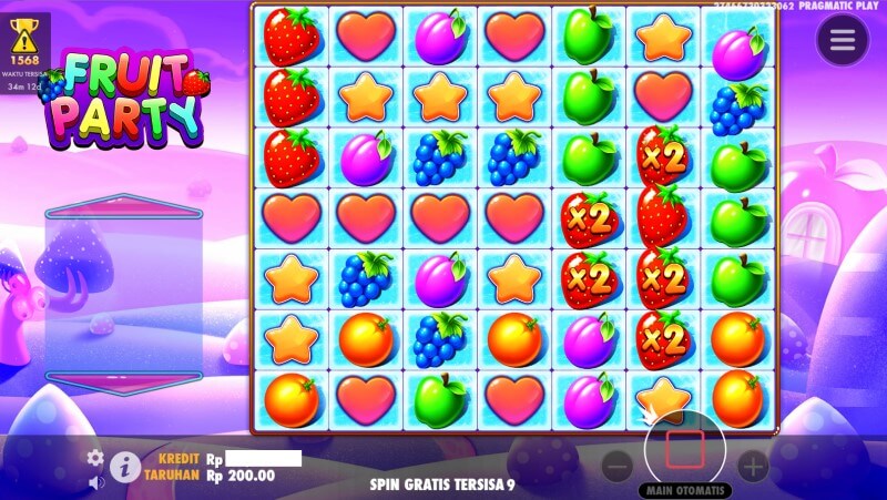 Tampilan Utama Game Slot Fruit Party saat Mode Putaran Gratis