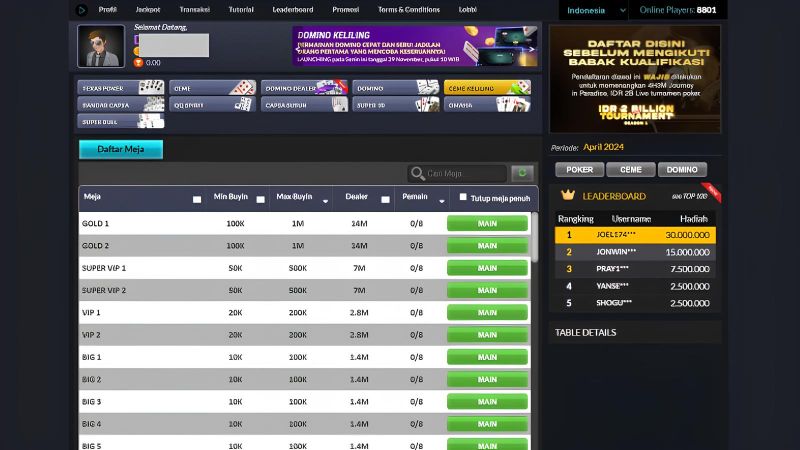 Pilihan Daftar Meja Permainan Kartu Ceme Keliling di Nirwanapoker