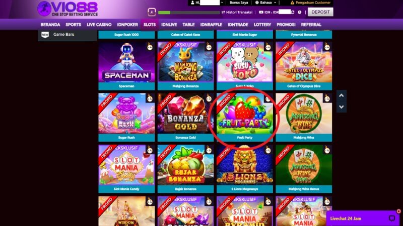 Mengakses Permainan Slot Fruit Party di Situs Vio88