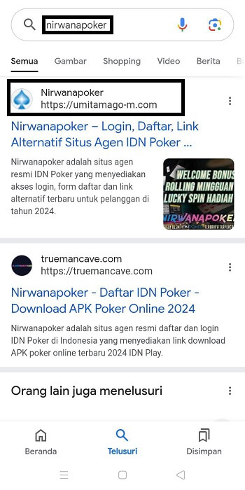 Pilihlah link situs yang muncul di bagian atas hasil pencarian